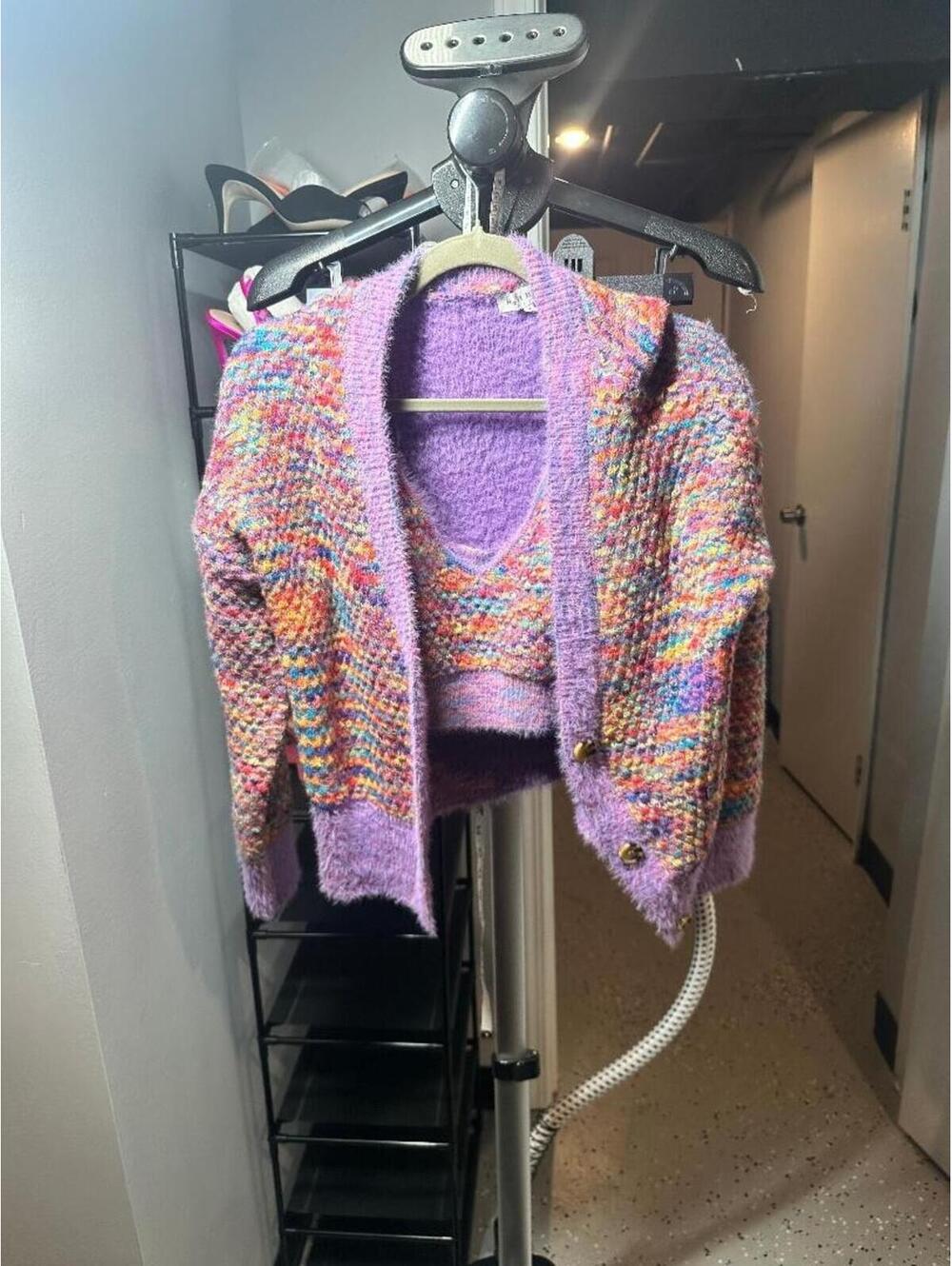 Hazel Moon Fuzzy Knit Cardigan & Bralette Set M Rainbow Speckled Soft Cozy Bouti - Picture 4 of 7